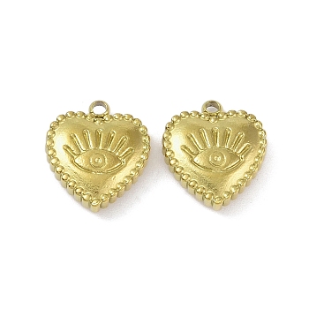 Ion Plating(IP) 304 Stainless Steel Charms, Heart with Eye Charm, Real 18K Gold Plated, 13.5x12x4mm, Hole: 1.6mm