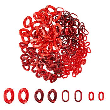 240Pcs 4 Style Acrylic Linking Rings, Quick Link Connectors, For Jewelry Chains Making, Oval & Twist, Red, 15~30x9~21x3~6mm, Inner Diameter: 3.5~16x6~9mm, 60pcs/style