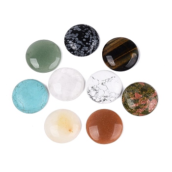 Natural & Synthetic Mixed Stone Cabochons, Flat Round, Flat Back, Mixed Dyed and Undyed, 29~30x6~8mm