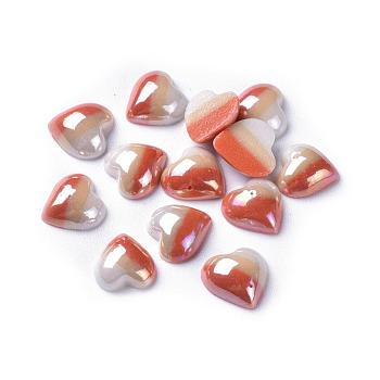 Opaque Glass Cabochons, Stripe Pattern, Heart, Colorful, 9.5~10x10x4mm