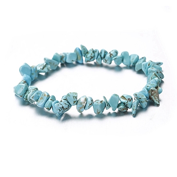 Synthetic Turquoise Chips Beaded Stretch Bracelet for Women, 6-3/4~8-5/8 inch(17~22cm)