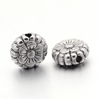Tibetan Style Alloy Beads, Lead Free & Nickel Free & Cadmium Free, Flower, Great for Mother's Day Gifts making, Antique Silver, 7.5x3.5mm, Hole: 1mm