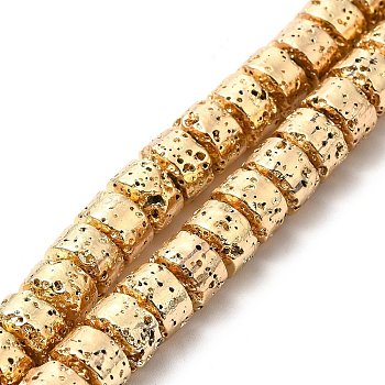 Electroplated Natural Lava Rock Beads Strands, Column, Light Gold Plated, 6x8.5mm, Hole: 1mm, about 64~66pcs/strand, 15.16~15.35 inch(38.5~39.7cm)