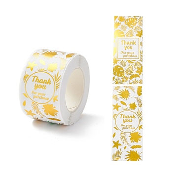 Thank You Stickers Roll, Rectangle Paper Purchase Tag Stickers, Adhesive Labels Stickers, Plants Pattern, 3.3cm, Stickers: 80x30x0.1mm, about 120pcs/roll