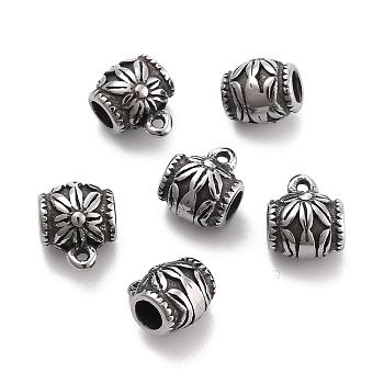 Retro 304 Stainless Steel Tube Bails, Loop Bails, Bail Beads, Barrel, Antique Silver, 10x7.5x6.5mm, Hole: 1mm, Inner Diameter: 3mm