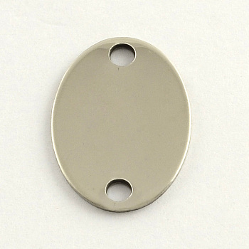 201 Stainless Steel Links connectors, Oval Stamping Blank Tag, Stainless Steel Color, 24x17x1mm, Hole: 3mm