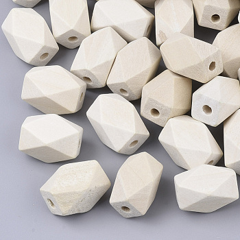 Unfinished Wood Beads, Natural Wooden Beads, Faceted, Polygon, PapayaWhip, 22x14.5x14mm, Hole: 3.5~4mm