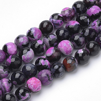 Dyed Natural Fire Crackle Agate Beads Strands, Two-Tone Color, Faceted, Round, Violet, 6~6.5mm, Hole: 1mm, about 63pcs/strand, 15.5 inch