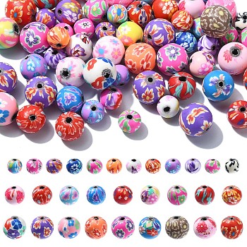 60Pcs 3 Styles Handmade Polymer Clay Beads, Round, Mixed Color, 8~12mm, Hole: 1~2mm, 20pcs/style