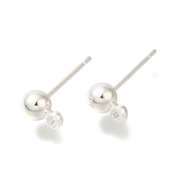 Rack Plating Brass Stud Earring Finding, Cadmium Free & Lead Free, Long-Lasting Plated, Silver, 14.5x4mm, Hole: 1.5mm, Pin: 0.7mm