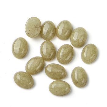 Natural White Jade Cabochons, Oval, Dyed, Dark Khaki, 8~8.5x6~6.5x2.5~3.5mm