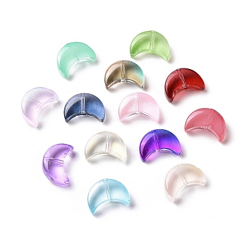 Transparent Spray Painted Glass Beads, Crescent Moon, Mixed Color, 14x9.5x5mm, Hole: 1mm