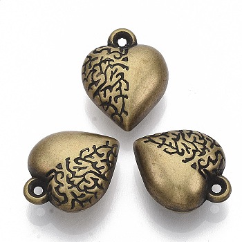 CCB Plastic Pendants, Heart, Antique Bronze, 24.5x19.5x11mm, Hole: 1.8mm, about 214pcs/500g