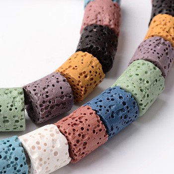 Column Dyed Natural Lava Rock Bead Strands, Colorful, 9~10.5x9~10mm, Hole: 1mm, about 41pcs/strand, 15.5 inch
