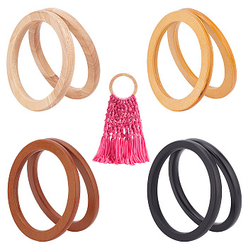 Elite 8Pcs 4 Style Wooden Purse Handles, Bag Accessories, Round Ring, Mixed Color, 13.5~14cm, 2pcs/style