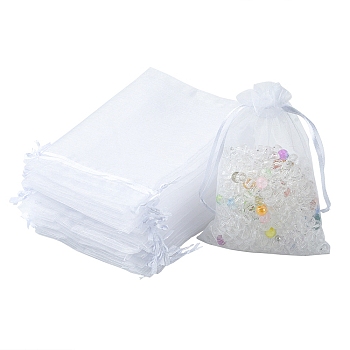 Organza Bags Jewellery Storage Pouches, Wedding Favour Party Mesh Drawstring Gift Bags, White, 15x10cm