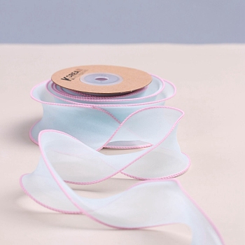 Organza Ribbons, Wired Sheer Chiffon Ribbon, for Hair Bow Clips Accessories Making, Gift Packing, Aqua, 1-5/8 inch(40mm), about 10 Yards(9.14m)/Roll