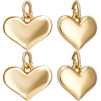 10Pcs Rack Plating Brass Charms, with Jump Ring, Heart, Real 18K Gold Plated, 11x14.5x3mm, Hole: 3.5mm