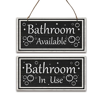 Natural Wood Bathroom Hanging Wall Decorations, with Jute Twine, Rectangle with Word Bathroom in Use & Available, Word, 300x150x5mm