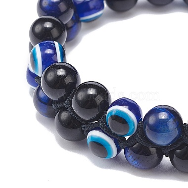 Natural Blue Tiger Eye(Dyed & Heated) & Eyeless Obsidian & Resin Evil Eye Braided Bead Bracelet(BJEW-JB08840-04)-4