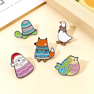 5 Pcs Enamel Lapel Pin Sets Cute Lamb Fox Goose Chicken Animal Brooch Pins Electrophoresis Black Alloy Animal Brooches for Clothes Bags Backpacks Party Decoration Christmas Gift(JBR107A)-4