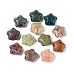 Picasso Opaque Glass Beads, Star, Mixed Color, 15~15.5x15.5~16x8~8.5mm, Hole: 1~1.5mm, About 213pcs/pound(SEED-N012-08)
