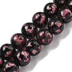 Handmade Silver/Gold Foil Lampwork Beads Strands, Round, Flamingo, 10.5~11x10mm, Hole: 1.5~1.6mm, about 50pcs/strand, 19.53 inch(49.6cm)(LAMP-L079-07C)