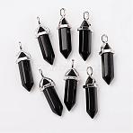 Bullet Imitation Jade Glass Pointed Pendants, with Alloy Findings, Black, 39x12mm, Hole: 3x4mm(G-F295-01E)