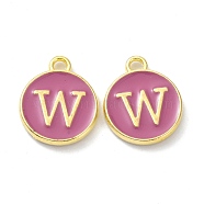 Golden Plated Alloy Enamel Charms, Cadmium Free & Lead Free, Enamelled Sequins, Flamingo, Flat Round with Letter, Letter.W, 14x12x2mm, Hole: 1.4mm(ENAM-XCP0001-13W)