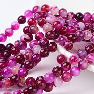 Natural Striped Agate/Banded Agate Beads, Dyed, Round, Grade A, Fuchsia, Size: about 8mm in diameter, hole: 1mm, 43pcs/strand, 15.5 inch(X-AGAT-8D-5)