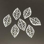 Leaf Iron Pendants, Etched Metal Embellishments, Silver Color Plated, 23.5x14x0.4mm, Hole: 1mm(KK-O015-20S)