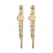 Golden 304 Stainless Steel Stud Earrings, Cable Chains Drop Earrings, Heart, 46mm(EJEW-JE05733-03)