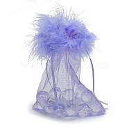 Organza Gift Bags, with Drawstring and Feather, Jewelry Pouches Bags, for Wedding Party Candy Mesh Bags, Rectangle, Mauve, 17.5x12.5x0.07cm(OP-F001-D-02)