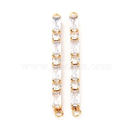 Brass Clear Cubic Zirconia Links Connectors, Long-Lasting Plated, Rectangle & Round, Real 18K Gold Plated, 58x4x4mm, Hole: 2.5mm(ZIRC-G170-25G)