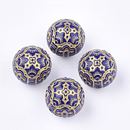 Plating Acrylic Beads, Metal Enlaced, Round, Golden Plated, Dark Blue, 14mm, Hole: 1mm,  about 307pcs/500g.(PACR-T001-08A)