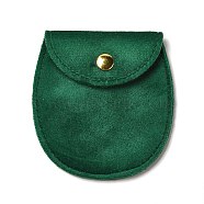 Velvet Jewelry Storage Pouches, Oval Jewelry Bags with Golden Tone Snap Fastener, for Earring, Rings Storage, Green, 8.3x7.7x0.8cm(ABAG-C003-01A-05)
