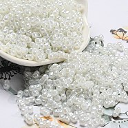 Glass Seed Beads, Opaque Colours Luster, Peanut, White, 6x3x3mm, Hole: 1.2mm, about 6250pcs/pound(SEED-K009-02B-24)