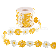 Daisy Sun Flower Decorating Polyester Lace Trims, for Sewing and Art Craft Projects, Yellow, 1 inch(25mm), about 7yards, about 6.39 meters/roll(OCOR-NB0001-41E)