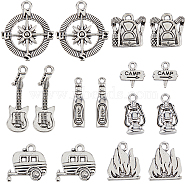 64Pcs 8 Style Camping Theme Tibetan Style Alloy Pendants, Mixed Shapes, Antique Silver, 12.5~32.5x6~25x2~7mm, Hole: 1.5~3mm, 8pcs/style(FIND-SC0008-57)