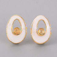 Brass Enamel Stud Earrings Findings, for Half Drilled Bead, Nickel Free, Oval, Real 18K Gold Plated, 23x16.5mm, Pin: 0.8mm, Pin: 0.8mm(for Half Drilled Bead)(KK-T062-129G-NF)