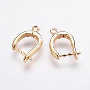 Brass Hoop Earring Findings with Latch Back Closure, Real 18K Gold Plated, 20x14x3.5mm, Hole: 1.5mm, Pin: 1mm(ZIRC-F052-28G)
