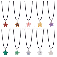 10Pcs 10 Style Natural Mixed Gemstone Star Pendant Necklaces Set with Wax Cords, 18.70 inch(47.5cm), 1Pc/style(NJEW-AN0001-56)