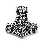 Viking 304 Stainless Steel Pendants, Mjolnir Thor Hammer Charm, Antique Silver, 36.5x33.5x8.8mm, Hole: 5mm(STAS-N105-04O-AS)