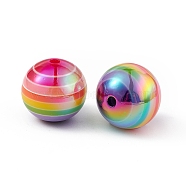 UV Plating Rainbow Iridescent Resin Beads, Round, Colorful, 16x15mm, Hole: 3mm(RESI-I048-01E)