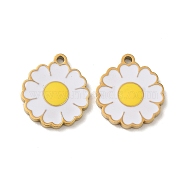 Ion Plating(IP) 316L Surgical Stainless Steel Pendants, with Enamel, Real 18K Gold Plated, Flower Charm, White, 14x12x1.5mm, Hole: 1.2mm(STAS-D035-02C-G)