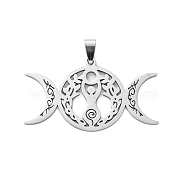 201 Stainless Steel Big Pendants, Hollow, Triple Moon Goddess Charm, Stainless Steel Color, 29x50.5x1.5mm, Hole: 8x4mm(STAS-B052-04P)