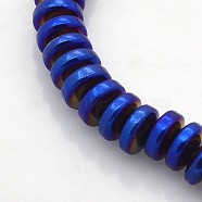 Electroplate Non-magnetic Synthetic Hematite Rondelle Beads Strands, Blue Plated, 6x3mm, Hole: 1mm, about 140pcs/strand, 15.7 inch(G-J216B-03)