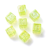 UV Plating Rainbow Iridescent Acrylic Beads, Square, Green Yellow, 12x12x12mm, Hole: 7mm(OACR-K003-008E)