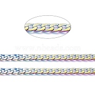 Ion Plating(IP) 304 Stainless Steel Cuban Link Chains, Chunky Chains, Unwelded, with Spool, Rainbow Color, Link: 10x7x1.8mm, about 32.8 Feet(10m)/roll(CHS-D032-02M)