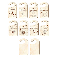 Wood Baby Closet Size Dividers, Baby Clothes Organizers, from Newborn to Toddler, Moon Pattern, 100x180x2.5mm, 10pcs/set(AJEW-WH0352-006)